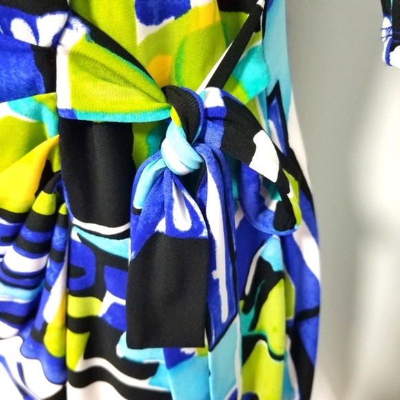 KIARA Dress Women's Size Small Abstract Print Blue Aqua & Chartreuse - Picture 6 of 7
